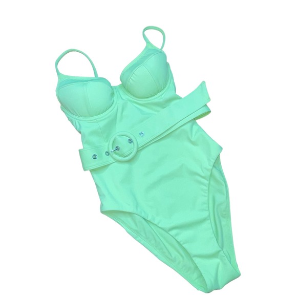 Jonathan SIMKHAI Noa Belted Underwire One Piece Swimsuit LIME XS - Picture 2 of 14
